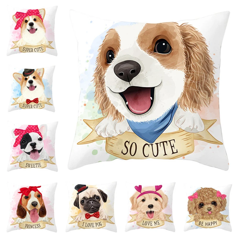 

Cartoon Animal Painting Pillowcase Cute Dog Lumbar Sofa Couch Cushion Cover Home Decoration