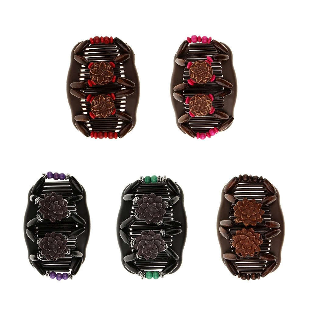 Волшебная деревянная расческа для волос украшенная бусинами с двойной Заколкой