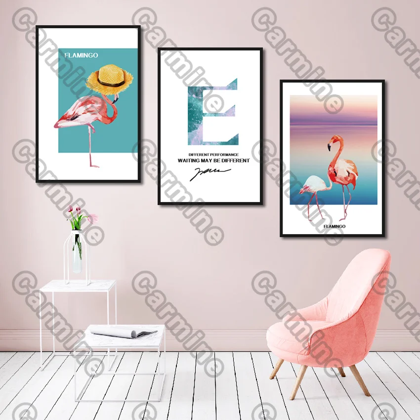 

Poster Cartoon Pink Bird Letter Canvas Painting and Prints Wall Art Pictures Decoration for Living Room 3Pcs Frameless Style