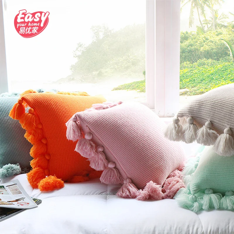 Мягкий Вязаный чехол для подушки Скандинавская однотонная Подушка Чехол фонарь