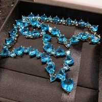 hoyon new full diamond style necklace inlaid swiss topaz blue color treasure heart shaped necklace jewelry for women