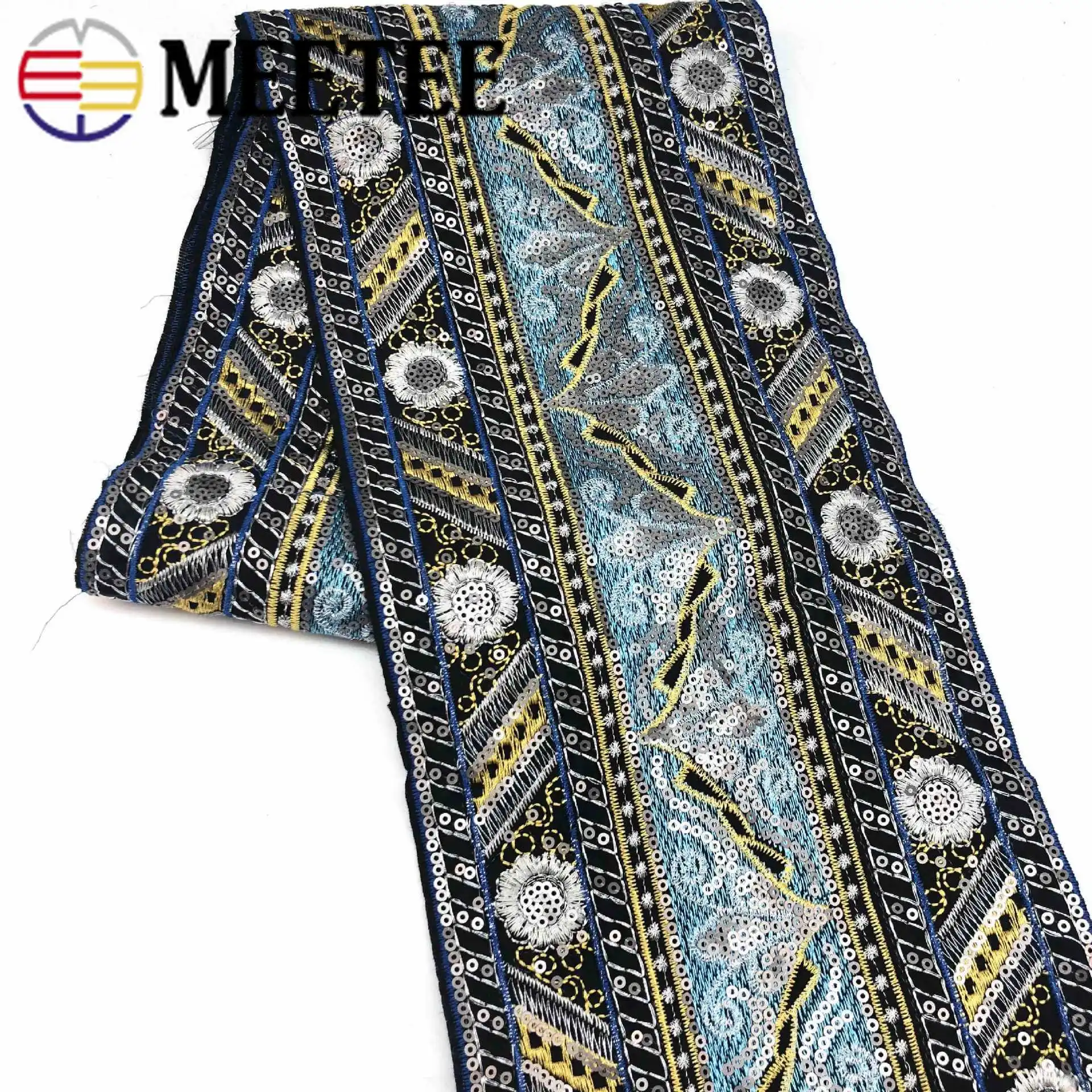 1 ярдов вышивка блестками кружевная отделка ленты этнические тесьма ткань для