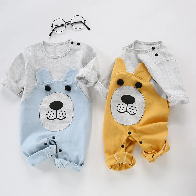 Детский хлопковый комбинезон с длинным рукавом рисунком медведя|Ромперы| |