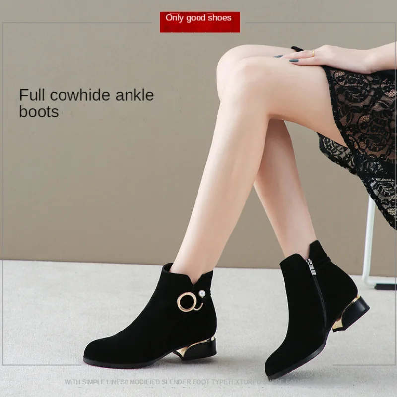 

Женские осенне-зимние ботинки 2021, женская обувь, женские ботильоны, кожаная обувь, женская обувь из коровьей замши длиной