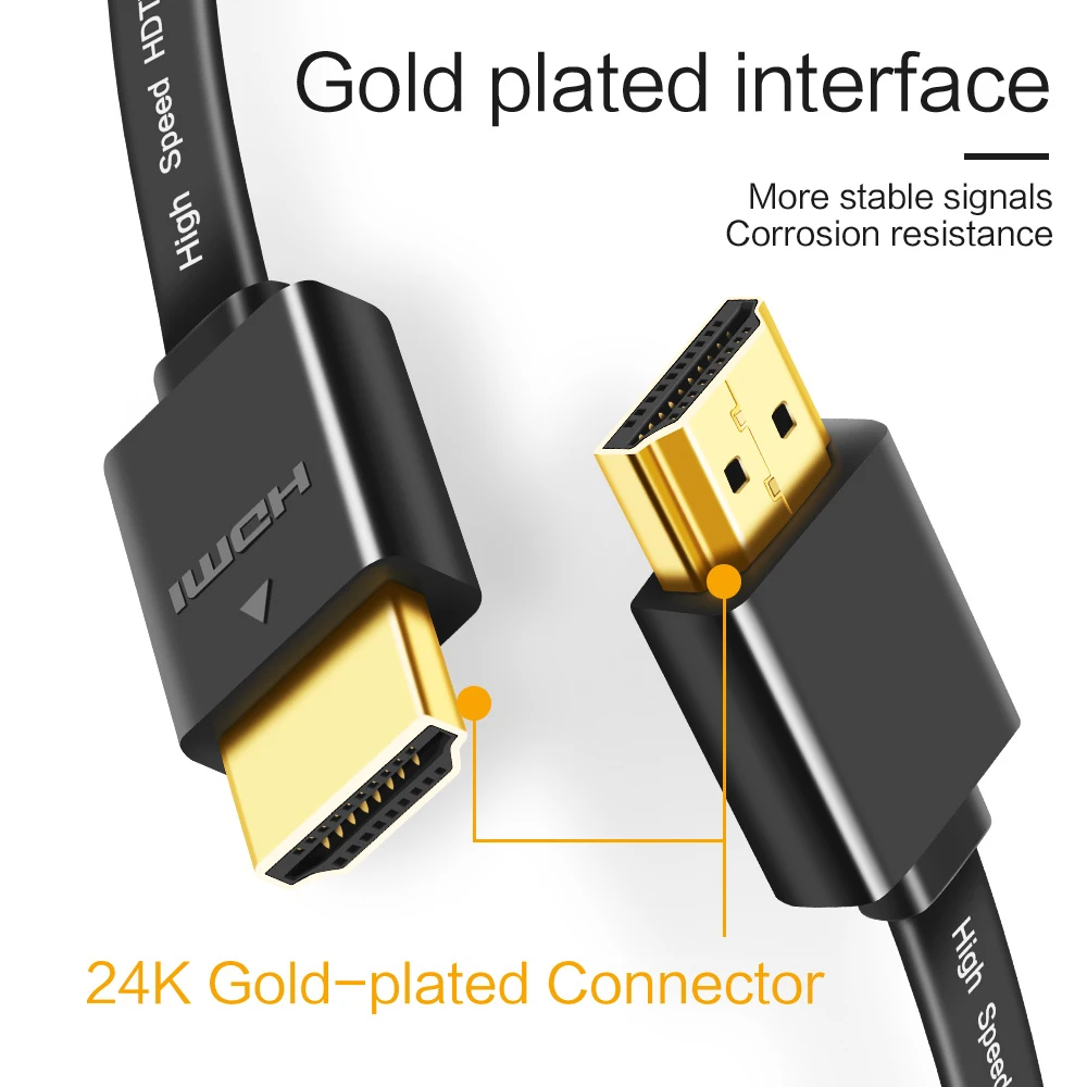 Тонкий hdmi 1,4 2,0 плоский кабель позолоченный штекер HDMI кабель 4K 60hz 1080p 3D 0,3 m 0,5 M 1M 1,5 M 2m 3m для ПК проектор PS4