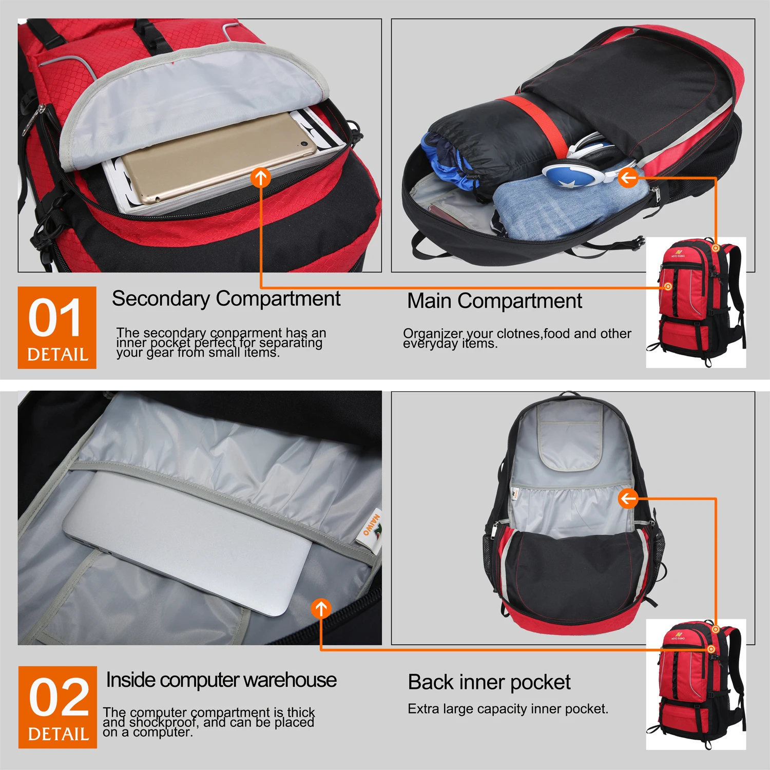 Рюкзак NEVO RHINO 55L для занятий спортом на открытом воздухе, походов, походов, рюкзаков, рюкзаков для кемпинга, туристический рюкзак, сумка