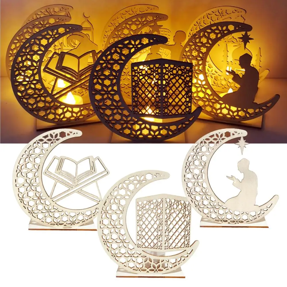 

QIFU EID Wooden Ornament Eid Mubarak Ramadan Decor for Home Kareem Ramadan and Eid Decor Eid AL Adha Islamic Muslim Party Decor