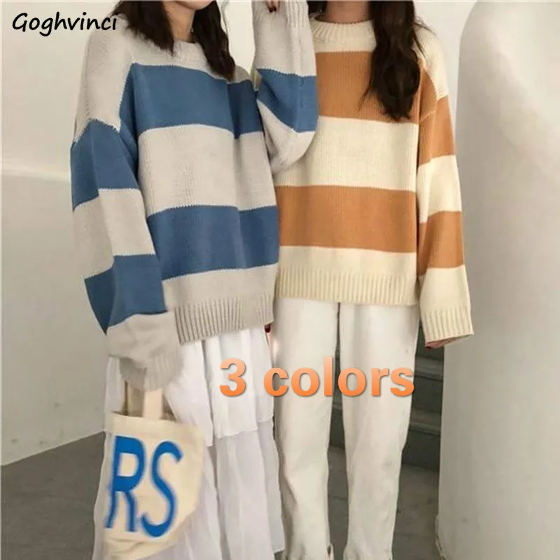 

Sweaters Women Striped O-Neck Simple All-match Casual Loose Student Daily Soft High Quality Knitting Pullover Womens Clothing