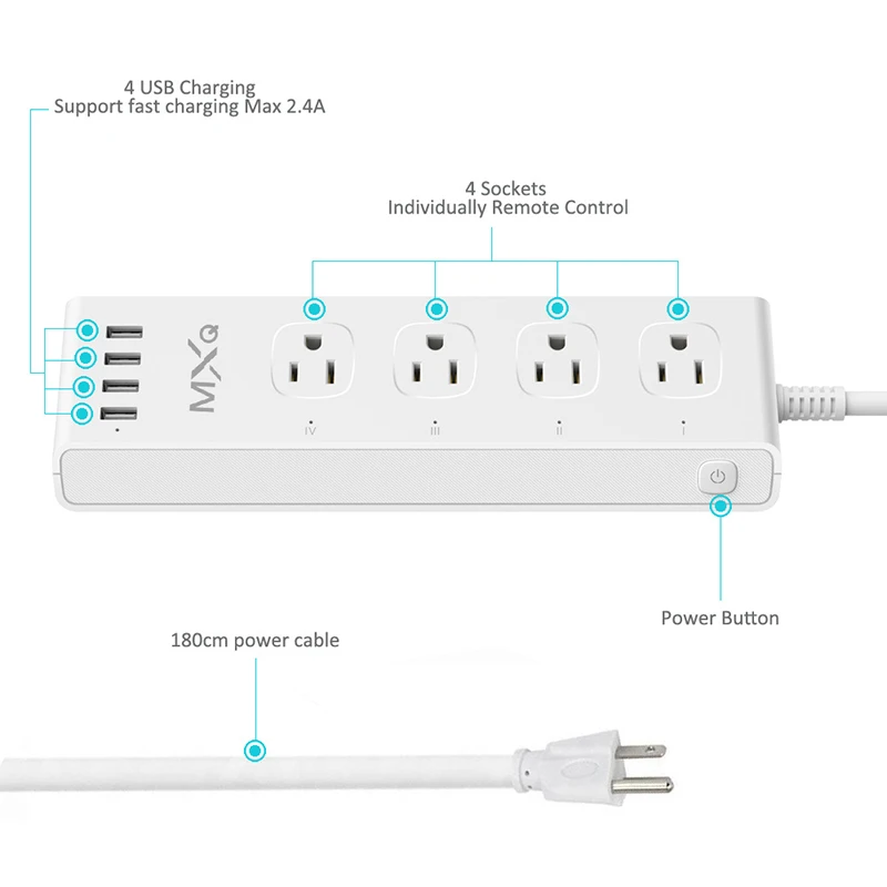 Смарт удлинитель розетка с 4 USB зарядки и 3 штепсельных вилок для Amazon Echo Alexa Google Home