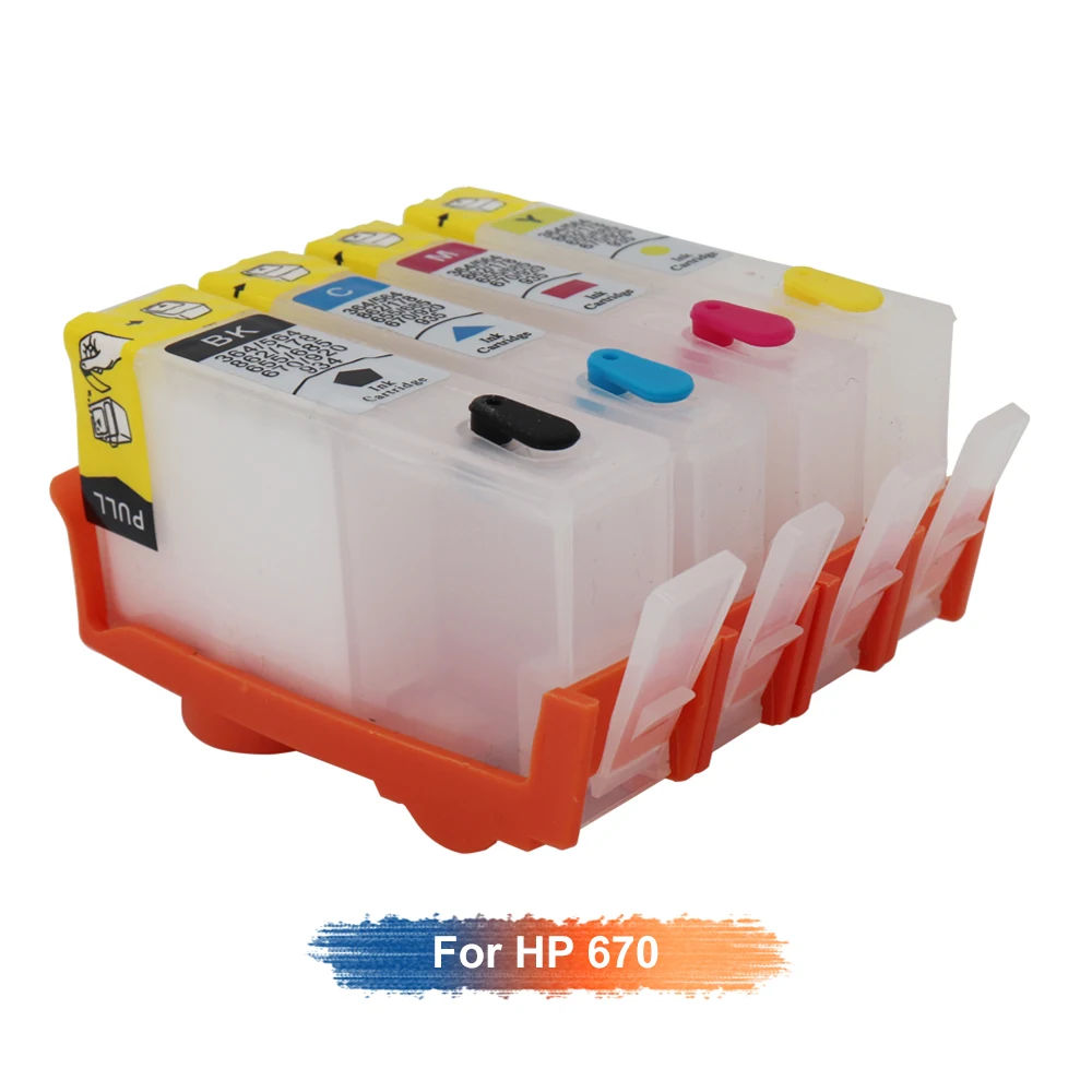 Cartucho de tinta recargable hp670 para impresora HP 670 XL, 4 colores, deskjet 3525, 4615, 4625, 5525, 6525