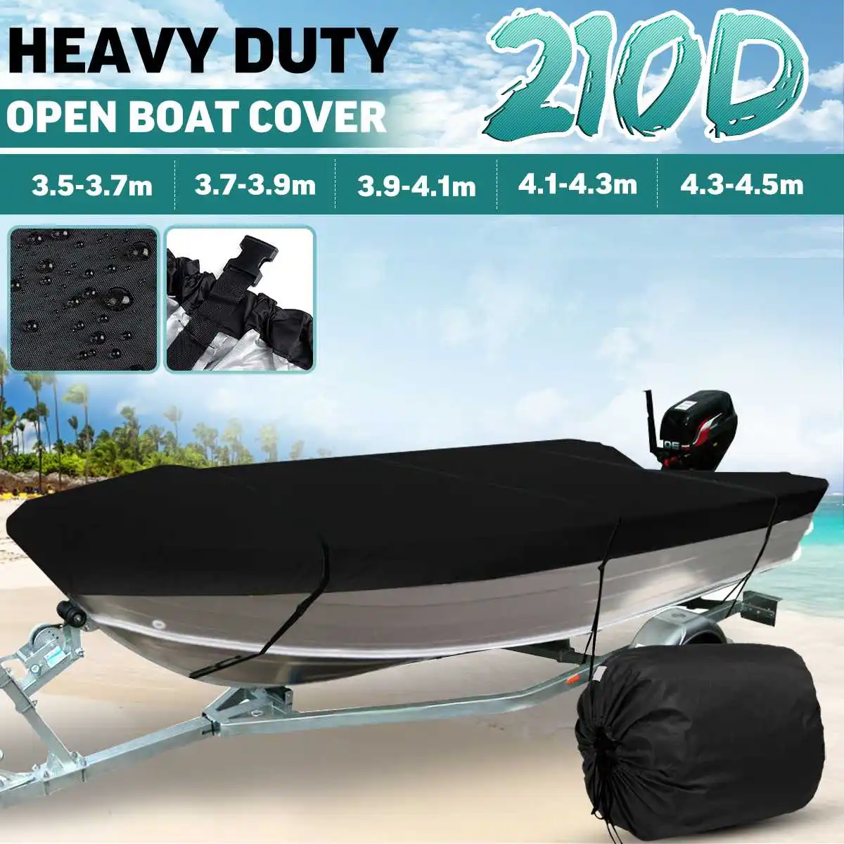 

Водонепроницаемый 210D непроницаемый для солнечных лучей анти-УФ v-корпус лодки черный прицепе Heavy Duty Open Чехлы для лодки Рыболовные лыжные катер