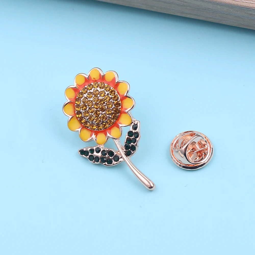Эмалированная брошь в виде подсолнуха изящная желтая Золотая розовая Элегантная