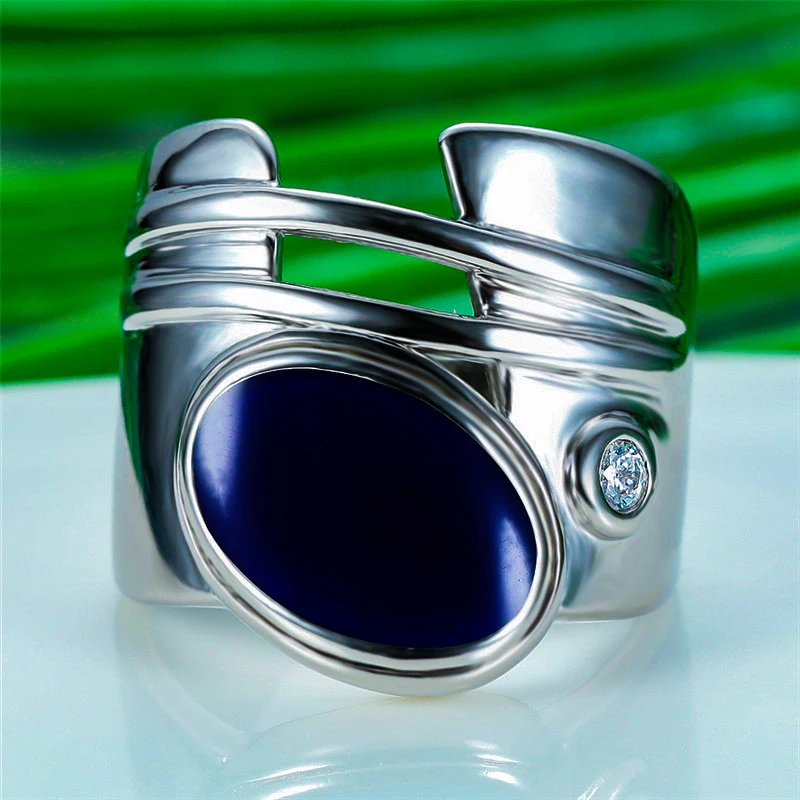 Женское Винтажное кольцо на палец обручальное серебряного цвета с большим