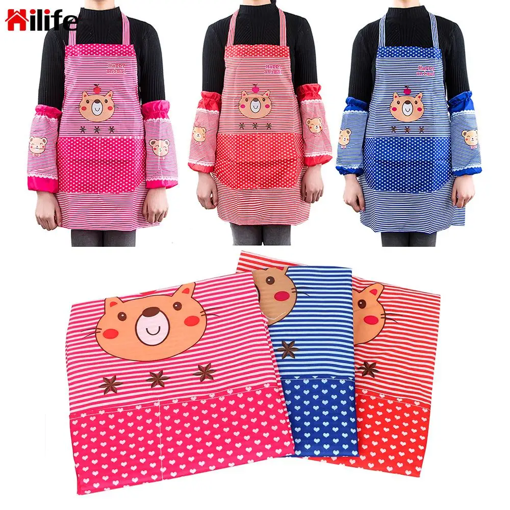 

BBQ Tool Bear Apron with 1 Pair Sleeve Pocket Apron Dress Set Waist Bib Anti-oil Kitchen Accessories
