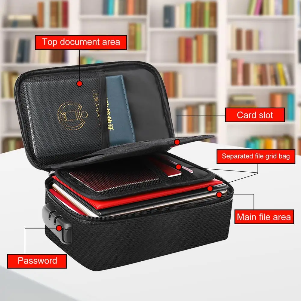portable file storage bag with lock 3 layer travel pouch fireproof waterproof document bag file safe mini laptops organizer case free global shipping