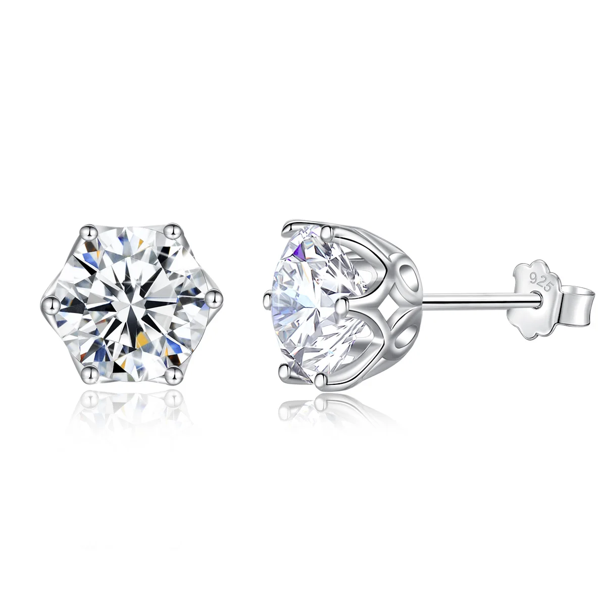 

High Quality Real Silver 925 Stud Earrings 1ct Round Moissanite Earring For Woman White Gold Plated Birthday Gift Fine Jewelry