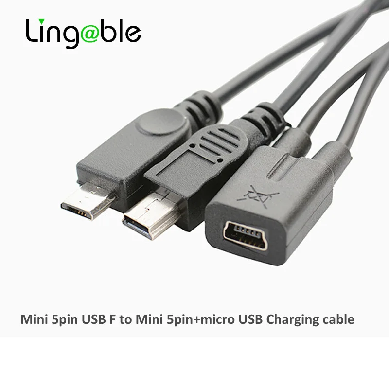 Lingable Mini USB 5Pin Female to mini usb 5pin male + micro Y Splitter 1 2 конвертер зарядный кабель 30 см для