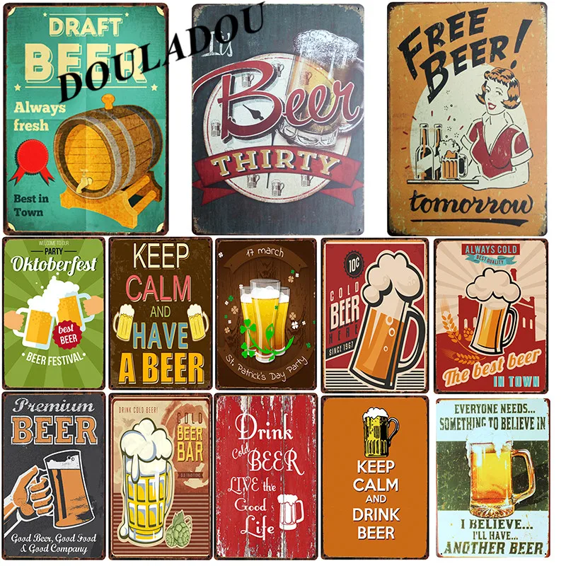 

[Douladou] Ice Cold Drink Beer Vintage Metal tin Signs Pub Bar Decor Plates Wine Whiskey Painting Poster Wall Sticker 30*20CM