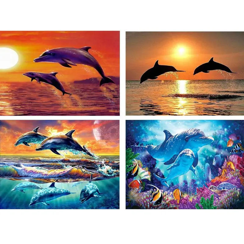 

4 Pack Sea Dolphin 5D DIY Diamond Painting Kits Full Drill Rhinestone Embroidery Cross Stitch Home Decor