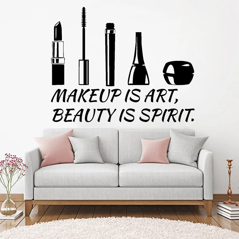 Косметика макияж виниловая настенная наклейка цитата искусство красота дух