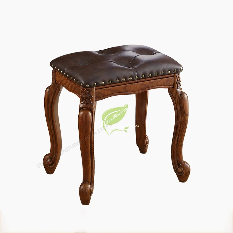 38%American Retro Solid Small Round Stool Cowhide Sofa Strong Bearing Capacity Household Tea Table Low Chair |