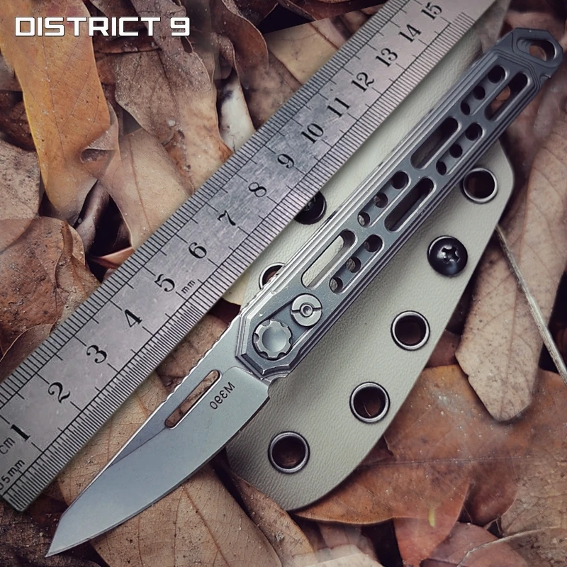 

District 9 Titanium Alloy Utility Knife Outdoor Portable Straight Knife Unboxing Self-defense EDC