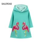 Детское платье с капюшоном и длинным рукавом, с вышивкой фламинго