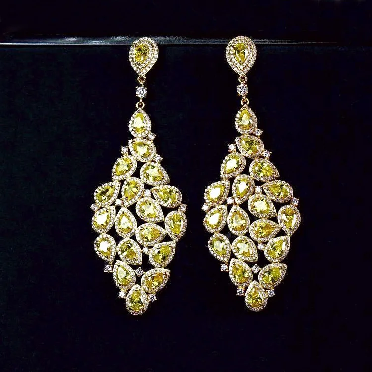 Модные блестящие серьги vogue в стиле барокко ромбовидные жёлтые фианитовые