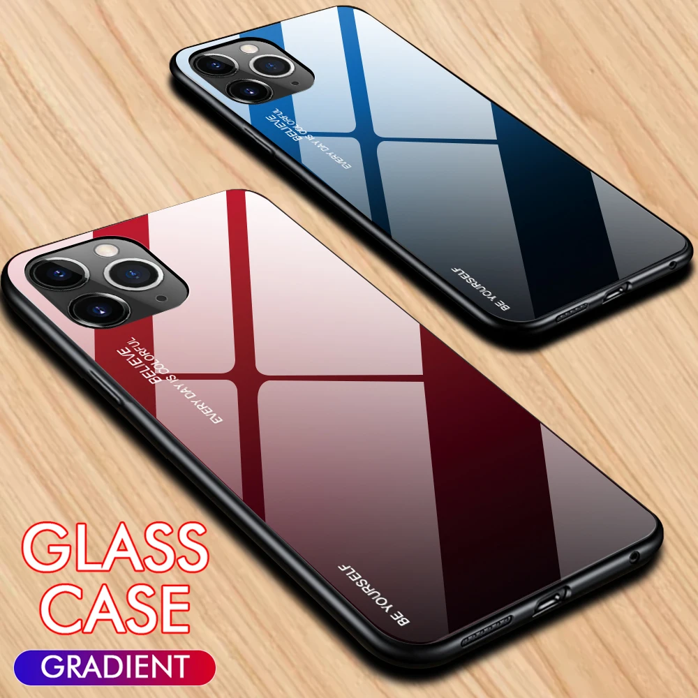 Градиентный стеклянный чехол для iPhone 11 Pro Max защитный из закаленного стекла X XR XS 8 7
