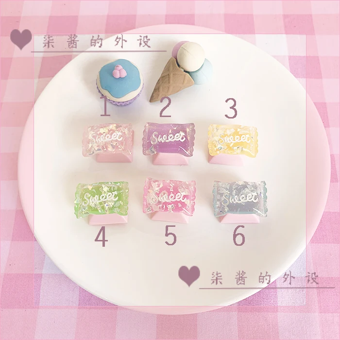 

artisan keycap Mechanical keyboard keycap diy personality keycap cartoon candy color cute girl heart crystal punk round hat key