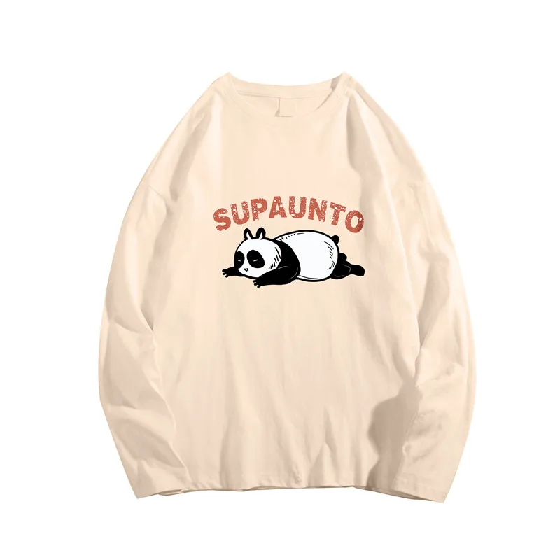 

Spring and Autumn Ins Cartoon Printed Long-Sleeved Cotton Men's Trendy Korean Style Couple BF Crew Neck T-shirt Top