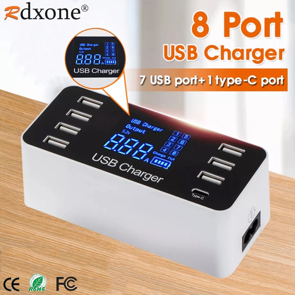 Умное зарядное устройство 8USB Type C для Android iPhone адаптер телефона планшета быстрой