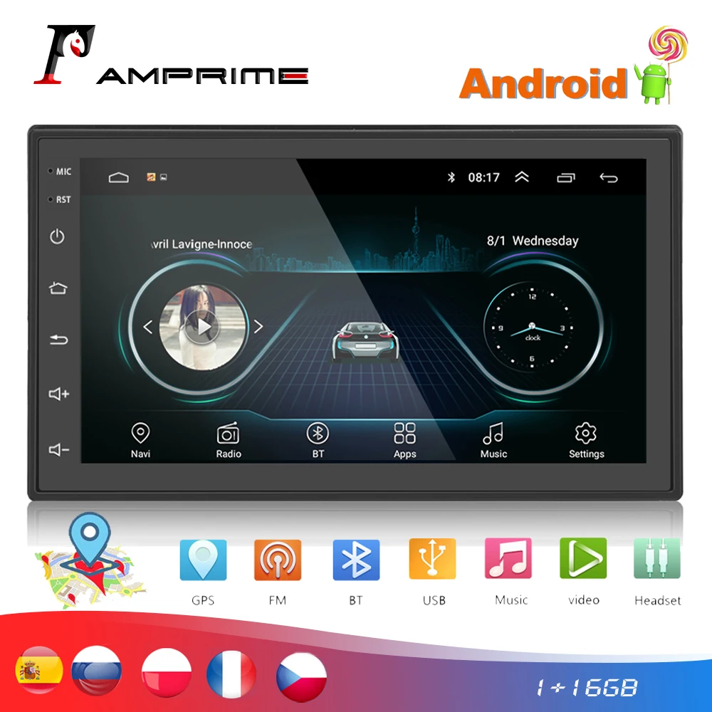 AMPrime 2 din автомагнитола " Авторадио Android автомобильный мультимедийный gps Bluetooth FM/USB/AUX MP5 плеер 2din автомобильный стерео монитор резервного копирования
