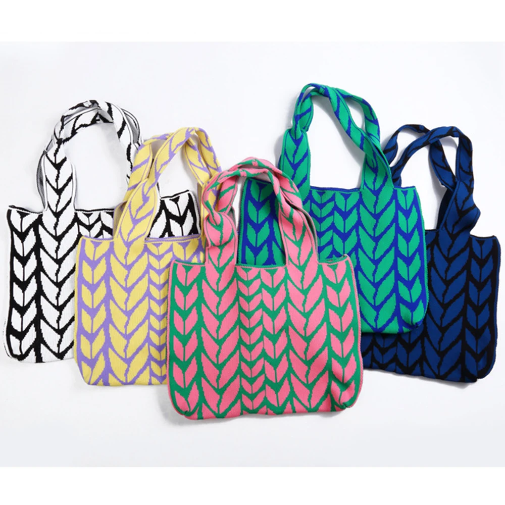 Fashion Wheat Ears Knitting Women Shoulder Bag Brands Crochet Handbag High Quality Big Tote Shopper Bags for Women 2021 Purse