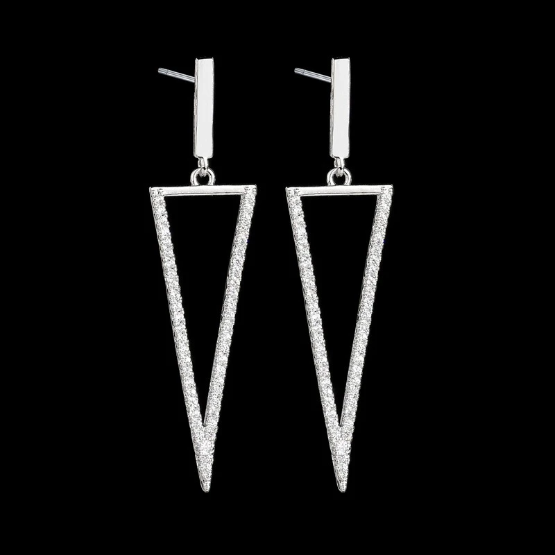 

AAA Zircon Earrings For Women 2020 Trend European American Copper S925 Silver Needle Creative Triangle Geometric Eardrop