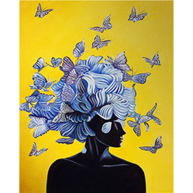 

Diamond Painting Full Square/Round Butterfly Tiger Lady Diamond Embroidery Portrait Rhinestone Picture Home Decor