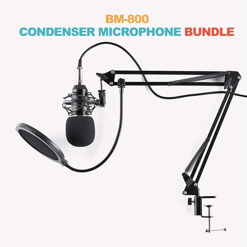 

Condenser Microphone Bundle, BM-800 Mic Set for Studio Recording & Broadcasting (Microphone Kit Black)