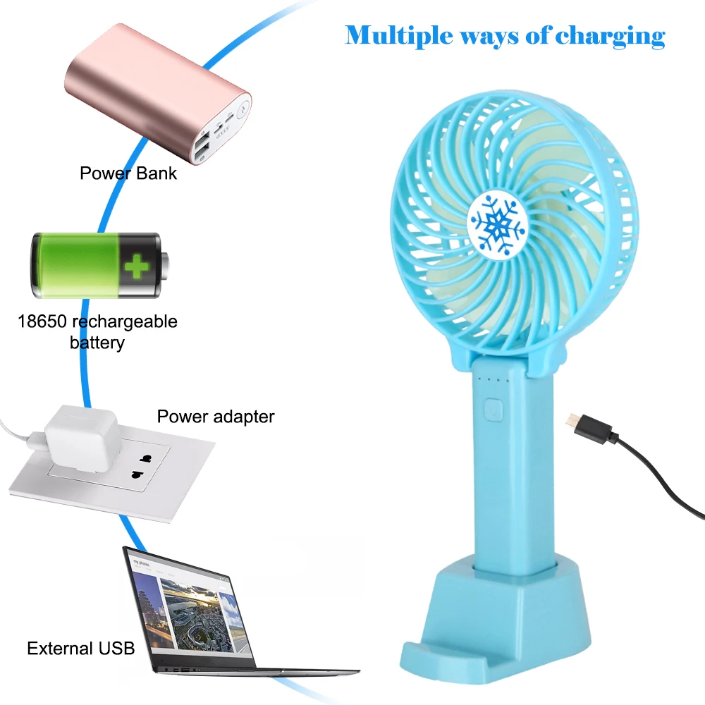 Портативный мини вентилятор кулер ручной с зарядкой от USB Настольная