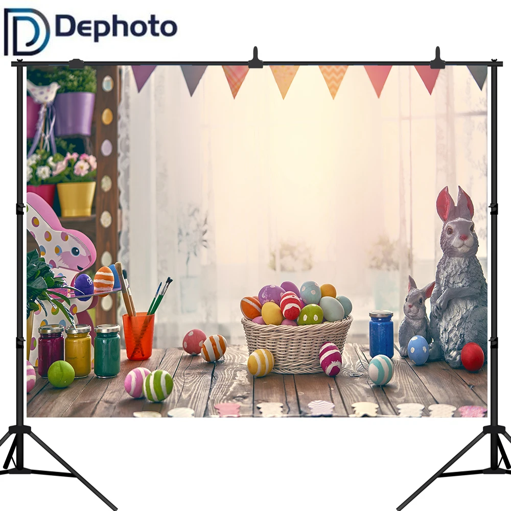 Дефото Пасхальный фон Окрашенные яйца интерьер комнаты декор Фотография кролики