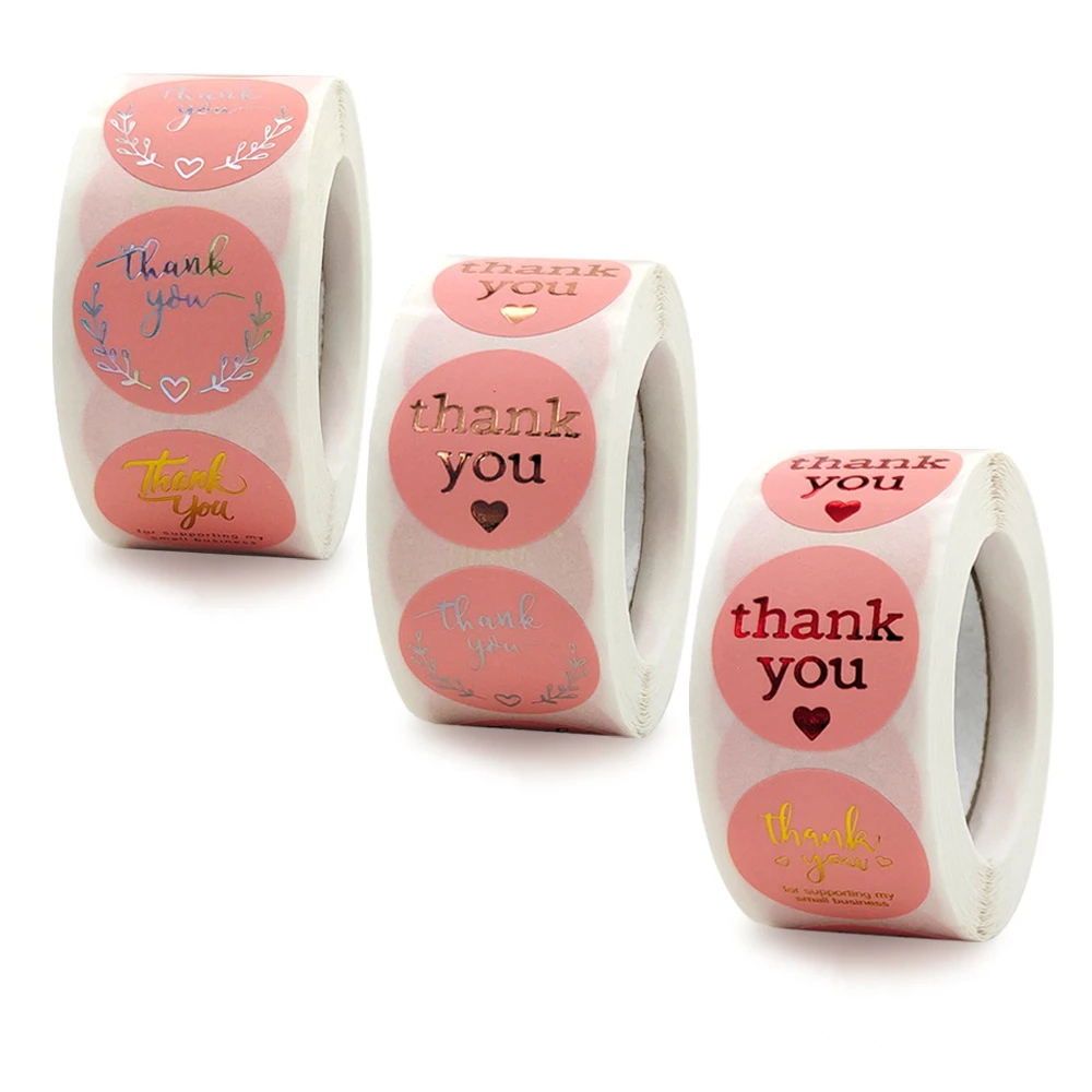 

100-500 Pcs 1 Inch 3 Designs Gold Silver Thank You Label Stickers for Gift Card Package Party Wedding Wrapping Baking