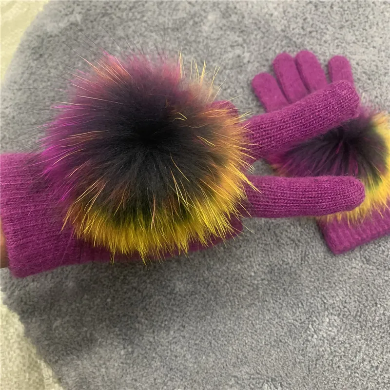 

Autumn And womens Winter Even Student Ride Bike Hair Bulb raccoon fur Rabbit's Hair Glove Woman fingerless gloves mittens