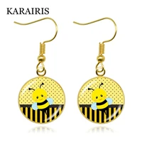 karairis new lady cute cartoon bee painting earrings bee glass convex round ladies drop earrings gifts jewelry drop shipping