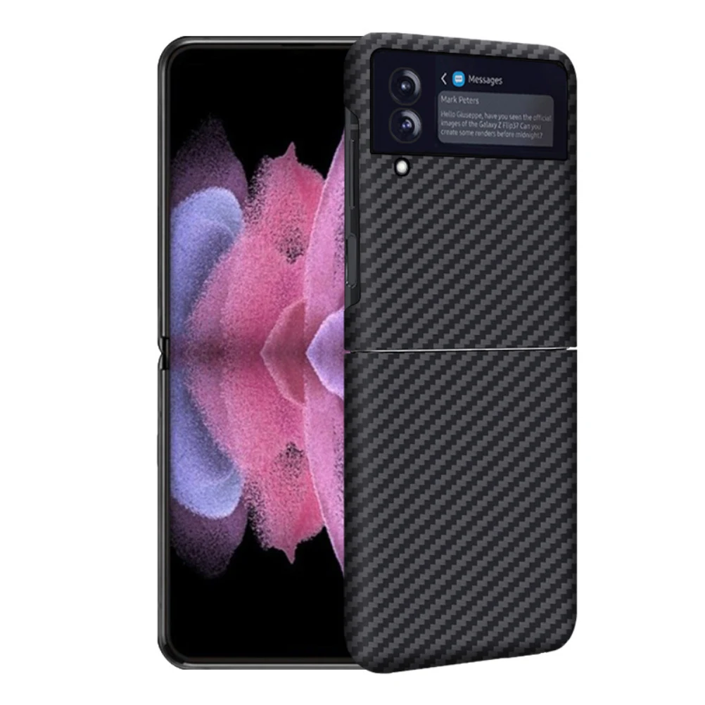 

Black Carbon Fiber Phone Case Compatible For Samsung Z Flip 3 Anti-fingerprint Slim Smart Phone Comprehensive Protective Case
