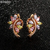 rongwo fashion flower crystal zircon earrings colorful exquisite small female accessories aesthetic earrings for woman jewelry
