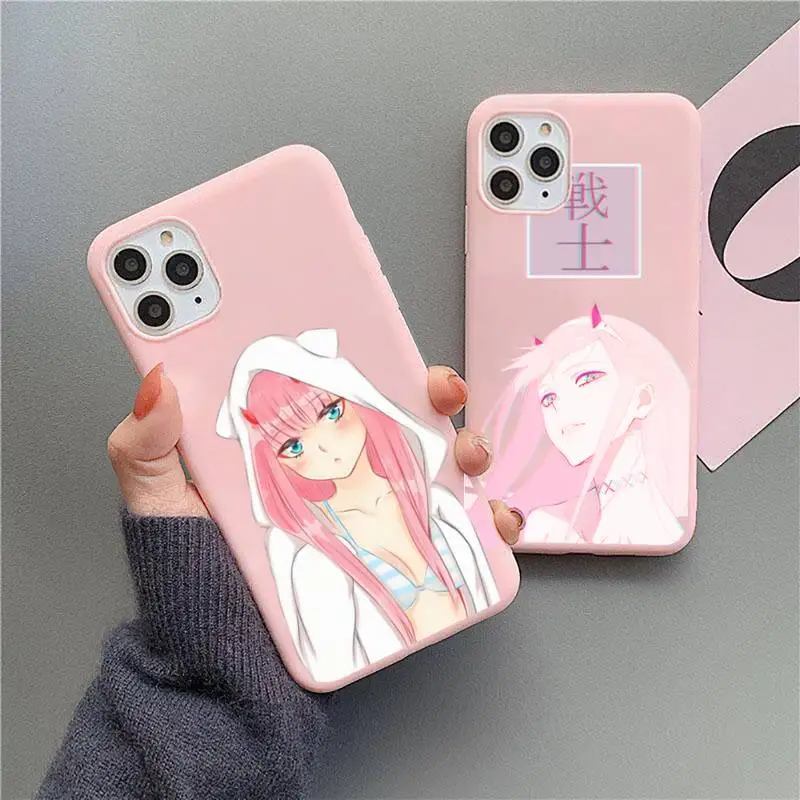 Sexy anime girl Two zero lovely Pink Phone Case Candy Color for iPhone 11 12 mini pro XS MAX 8 7 6 6S Plus X 5S SE 2020 XR