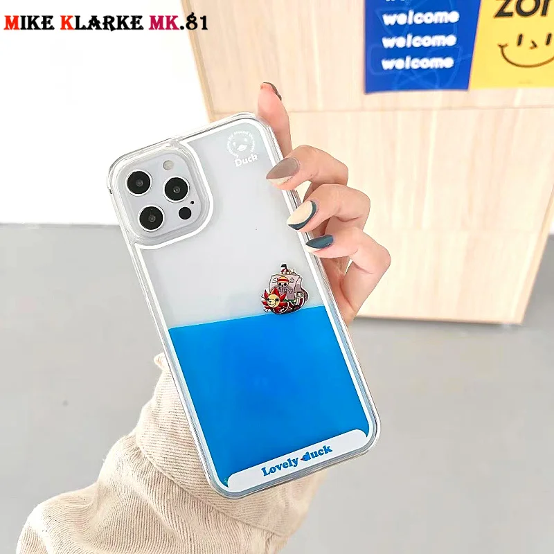 3D Clear Flowing Liquid Swimming pirates ship Back Cover For iPhone13 12 Mini 11 Pro Max X XR 8 7 Plus Cute Transparent Case | Мобильные