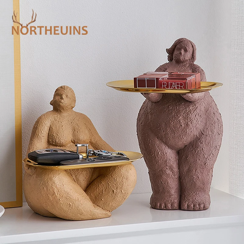 

NORTHEUINS Resin Rough Fat Woman Tray Figurines Classical Desktop Storage Decorative Lady Crafts Abstract Figures Statues Decor