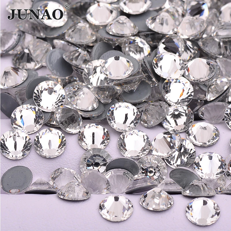 JUNAO SS6 8 10 12 16 20 30 Lt.Topaz Hotfix Glass Rhinestone Round Flatback Strass Applique Iron on Transfer Crystal Stone | Дом и сад