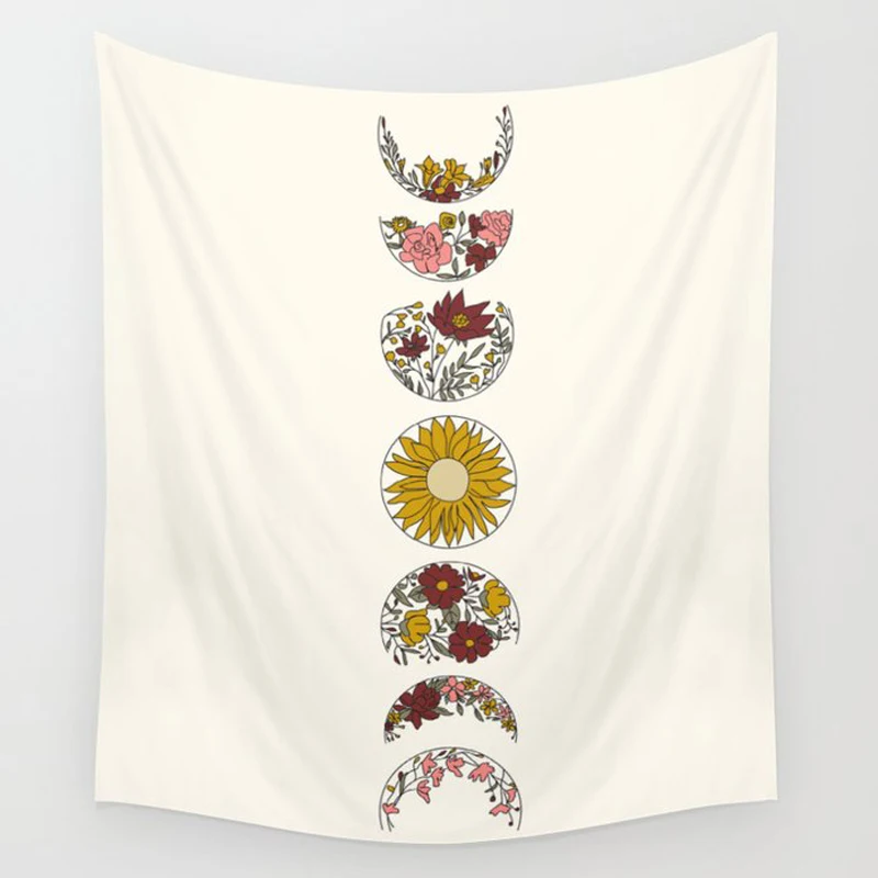 

Floral Moon Phase Tapestry Mandala Indian Wall Tapestry Hippie Bohemian Wall Hanging Flower Psychedelic Colorful Tapestry Decor