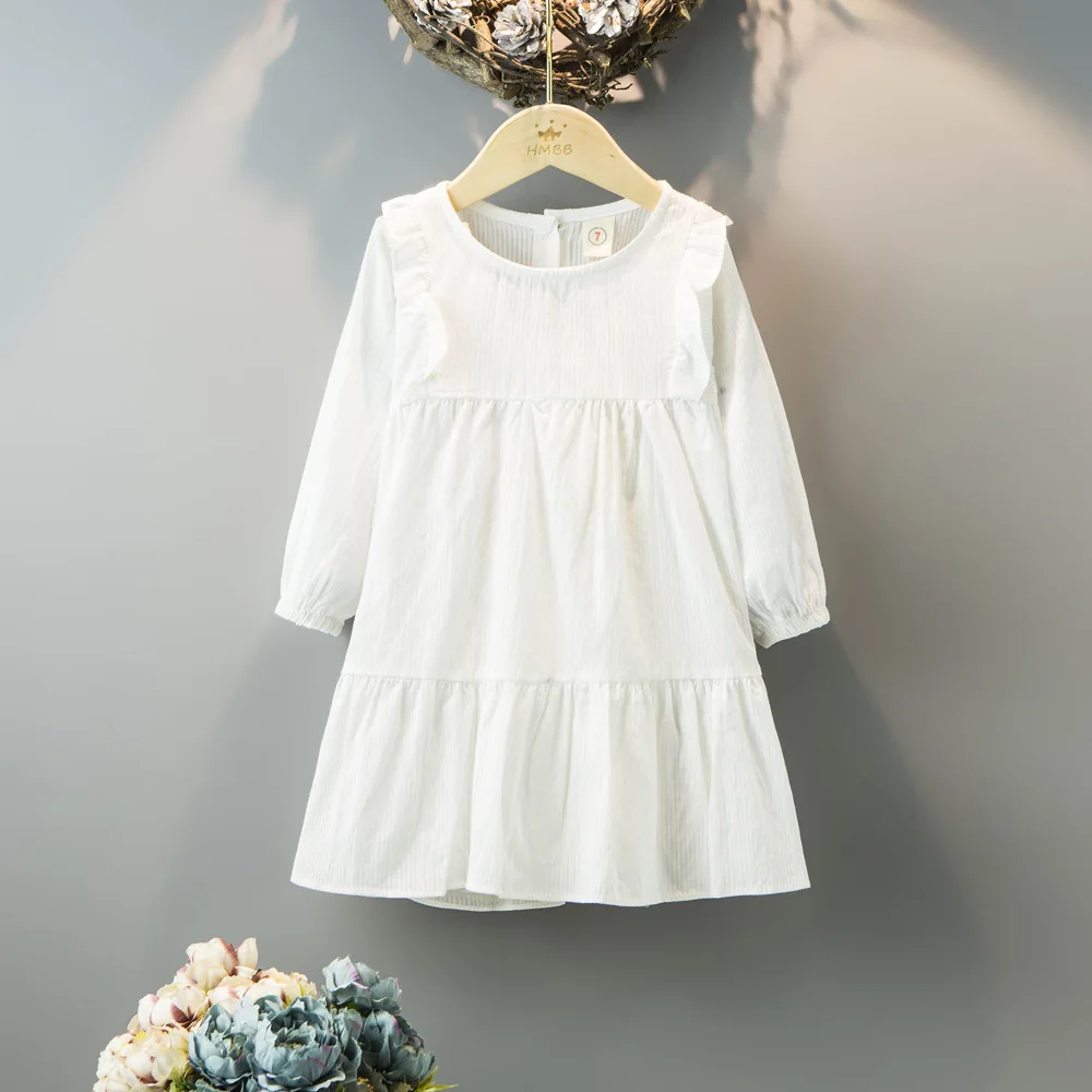 2020 New Arrivals Winter Girls Dress Casual Cotton Long Sleeve O Neck Ruffles Solid Cute Vestidos 2-7T | Детская одежда и обувь